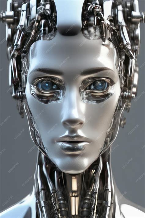 Premium Photo | Cyborg woman face with metal circuit board background cyborg woman face with ...