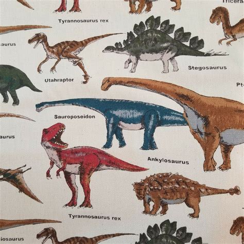 DINOSAURS w/ English Names on Japanese Cotton Soft Twill - Beautiful ...