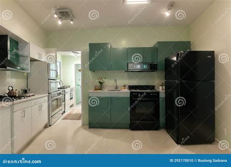 Interior of Modern Kitchen with Refrigerator Stock Illustration - Illustration of comfort ...