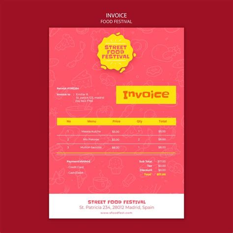 Premium PSD | Flat design food festival invoice template