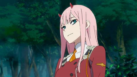 Darling In The FranXX Zero Two Hiro Zero Two With Background Of Green Trees HD Anime Wallpapers ...