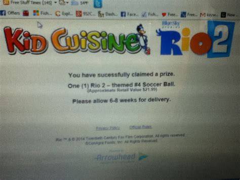 Winner in the Kid Cuisine Have a Ball in 3D Sweepstakes I won a Rio 2 themed Soccer Ball