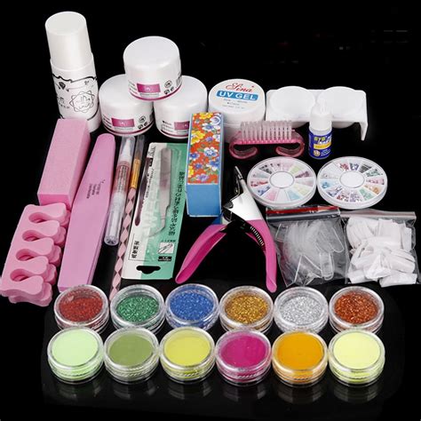 Nail Art Set Acrylic Glitter Powder Primer Tips Brush Glue Dust Kits Acrylic Nail Kit, DIY Nail ...