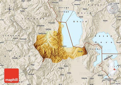 Physical Map of Pogradec, shaded relief outside