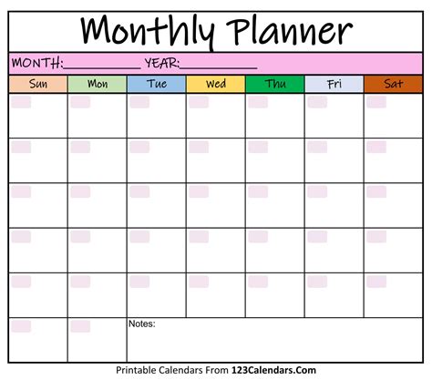 Free Monthly Printable Calendar