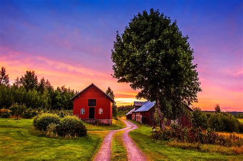 Sunset trees road home landscape rustic farm house wallpaper | 4196x2792 | 356874 | WallpaperUP ...