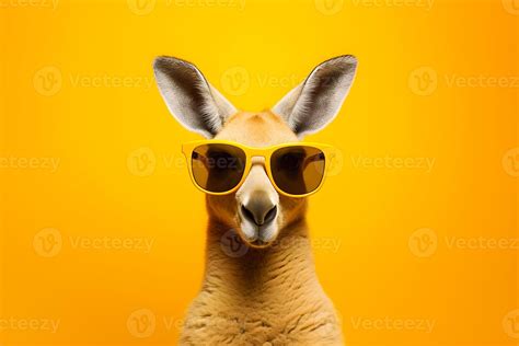 AI generated Portrait of a kangaroo in sunglasses on yellow background, studio shot. AI ...