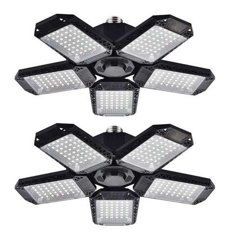 2 Pack LED Garage Lights, 120W Deformable LED Garage Ceiling Lights with 5 Adjustable Panels ...