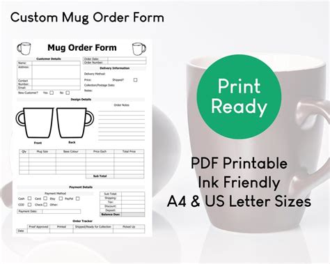 Mug Cup Order Form Template Easy Craft Order Forms - Etsy