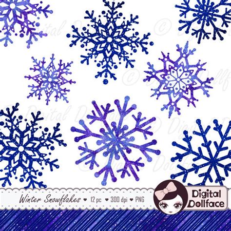 Glitter Snowflakes, Blue / Purple Christmas Clipart, Winter Clip Art / Printable Graphics ...