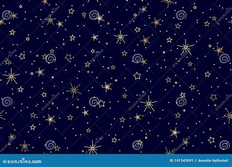 Seamless Night Sky Pattern with Shining Stars and Midnight Blue Background Stock Illustration ...