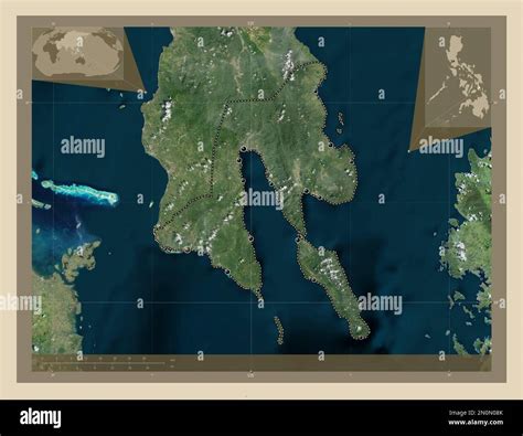 Southern Leyte, province of Philippines. High resolution satellite map. Locations of major ...