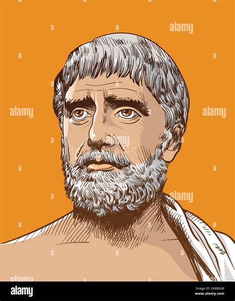 Thales of Miletus line art portrait. Pre-Socratic Greek philosopher, mathematician, and ...