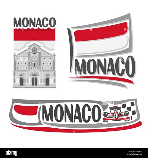 Vector logo for Monaco, Saint Nicholas Cathedral in Monte Carlo on background of national state ...