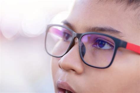 Portrait Young Boy Wearing Glasses Looking Throw Window on Blur Background Stock Photo - Image ...