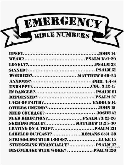 "Emergency Bible Numbers " Sticker for Sale by abanoob | Redbubble