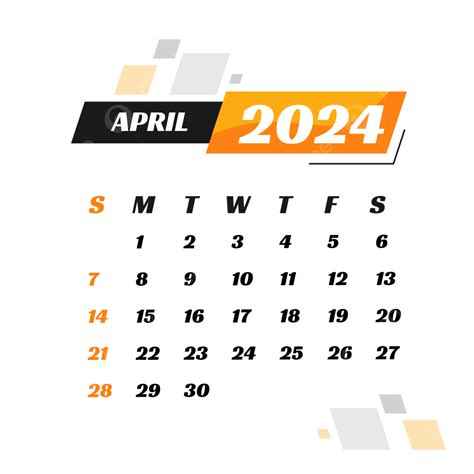 April 2024 Calendar Transparent Background Vector, April 2024 Calendar, April 2024, Calendar ...