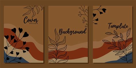 brown color cover template set. aesthetic style abstract background design with hand drawn ...