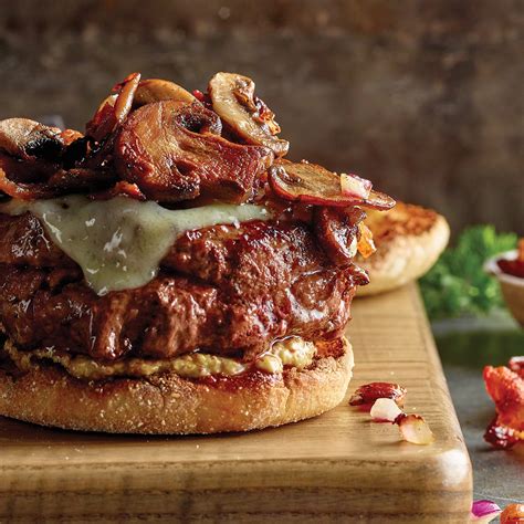 Bacon Mushroom Swiss Brisket Burger Recipe from H-E-B