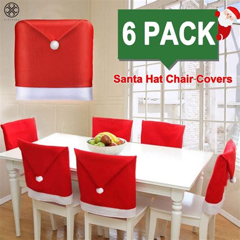 Luxtrada 6 Pcs Christmas Chair Back Cover Santa Claus Hat Slipcovers for Dining Room Home ...