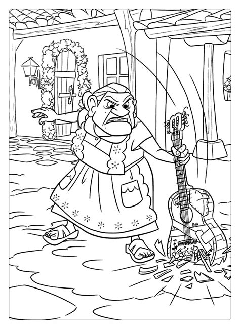 Coco Coloring Pages Grandma and Guitar - Free Printable Coloring Pages