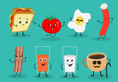 Breakfast design elements cute stylized food icons Vectors graphic art designs in editable .ai ...