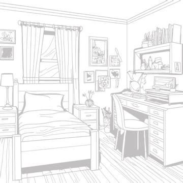 An Adult Bedroom Drawing Outline Sketch Vector, Wing Drawing, Bedroom Drawing, Bed Drawing PNG ...