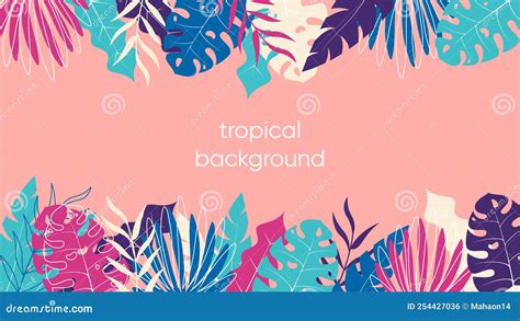 Colorful Background Template with Tropical Leaves Border and Place for Text Stock Vector ...