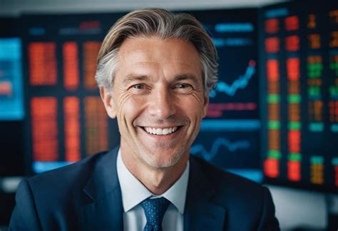 Premium Photo | A man in a suit smiles in front of a background of graphs and charts