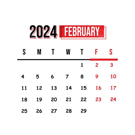 Calendar February 2024 Transparent Background Vector, 2024 Calendar, February, Calendar PNG and ...