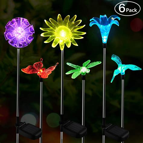 Solar Garden Lights Outdoor, 6 Pack LED Figurine Stake Light, Color Changing Landscape Lighting ...