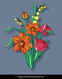 Flower background blooming sketch colored classical design vectors stock in format for free ...