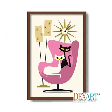 Atomic Cat Art Print Mid Century Modern Wall Art Cat Lover - Etsy