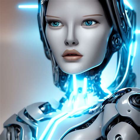 AI Generated Illustration of a Young Female Robot with Blue Eyes Stock Illustration ...