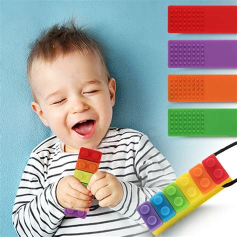 Teething Toys Sensory Chew Necklaces Chewing Necklace Teething Brick Teether for Chewing, Biting ...