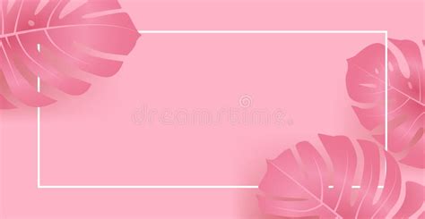 Pink Tropical Leaves Border on Pastel Background with White Rectangular Frame Stock Illustration ...