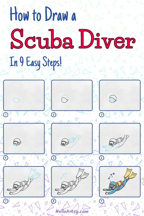 How to Draw a Scuba Diver (9 STEPS!) Easy Scuba Diver Drawing Lesson for Kids! | Drawing lessons ...