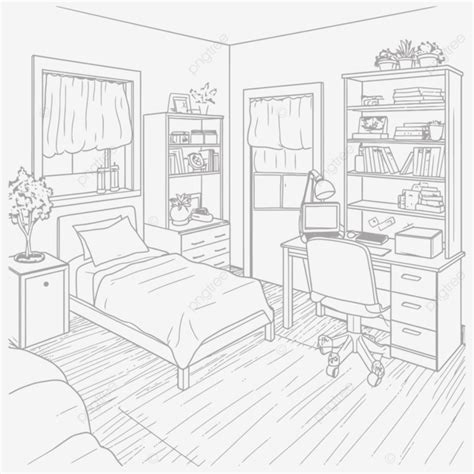 Drawing Of A Small Bedroom Outline Sketch Vector, Wing Drawing, Bedroom Drawing, Bed Drawing PNG ...