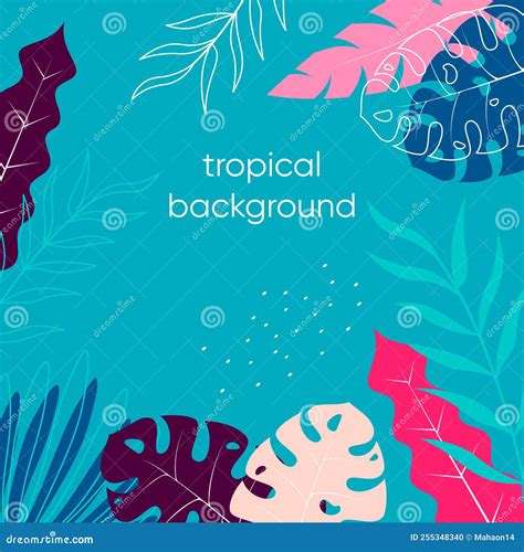 Colorful Tropical Leaves Border and Place for Text Stock Vector - Illustration of poster, trip ...