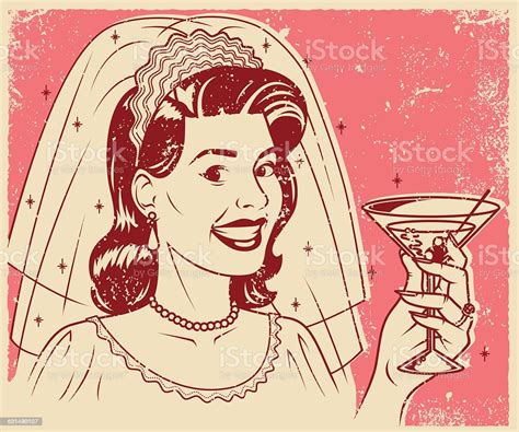 Retro Screen Print Bride With Martini Stock Illustration - Download Image Now - Alcohol - Drink ...