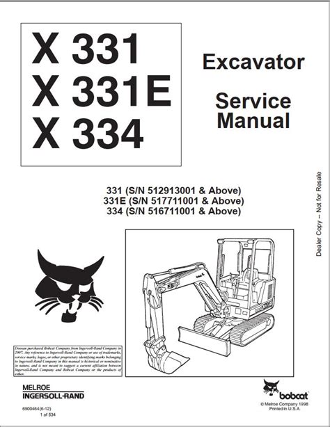 Bobcat Excavator X331 X331E X334 Service Manual_6900464