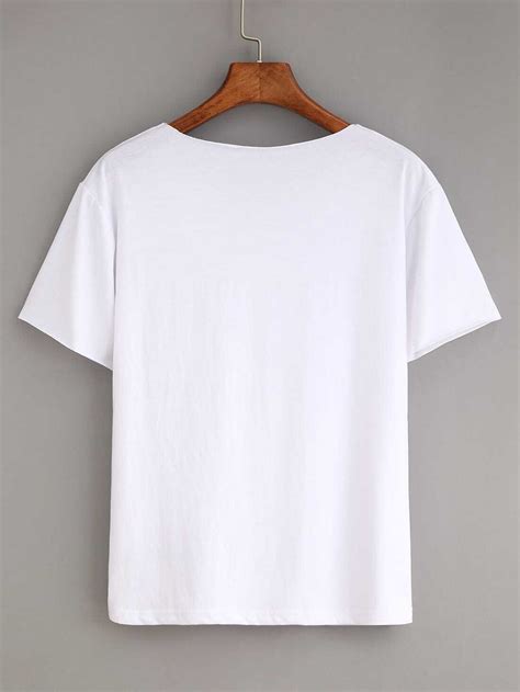 Ripped Plain White T-shirtFor Women-romwe