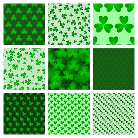 Premium Vector | Green clover leaves seamless patterns set abstract geometric backgrounds ...