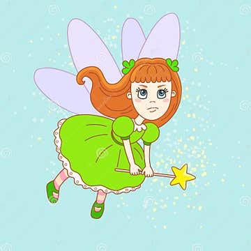 Angry Little Tooth Fairy in a Green Dress with Wand on Abstract Background Stock Vector ...