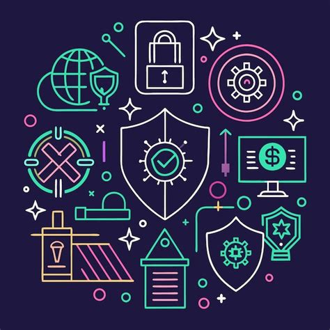 Colorful line art security icons on a dark background | Premium AI-generated vector