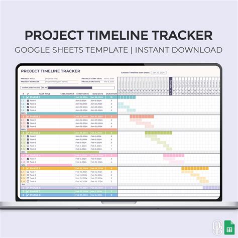 Project Timeline Tracker Gantt Chart Task Tracker to Do List Project Management Google Sheets ...