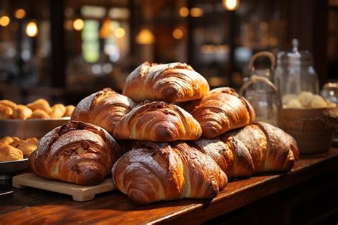 Premium AI Image | Freshly baked croissants on display in a bakery shopgenerative ai