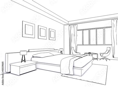 Architectural interior drawing, bedroom sketch Stock Illustration | Adobe Stock