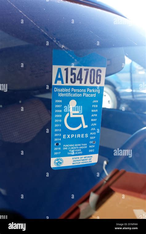 disabled persons parking identification placard Las Vegas Nevada USA Stock Photo - Alamy