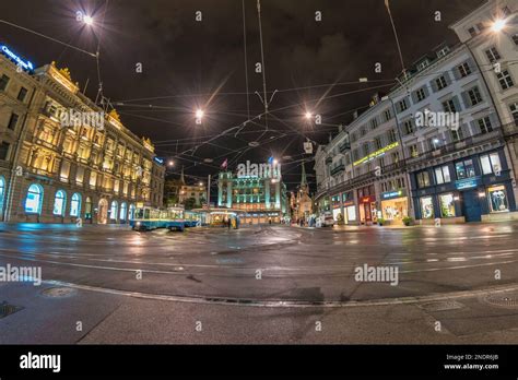 Zurich, Switzerland - May 15, 2017: night city skyline and tram at Paradeplatz Stock Photo - Alamy